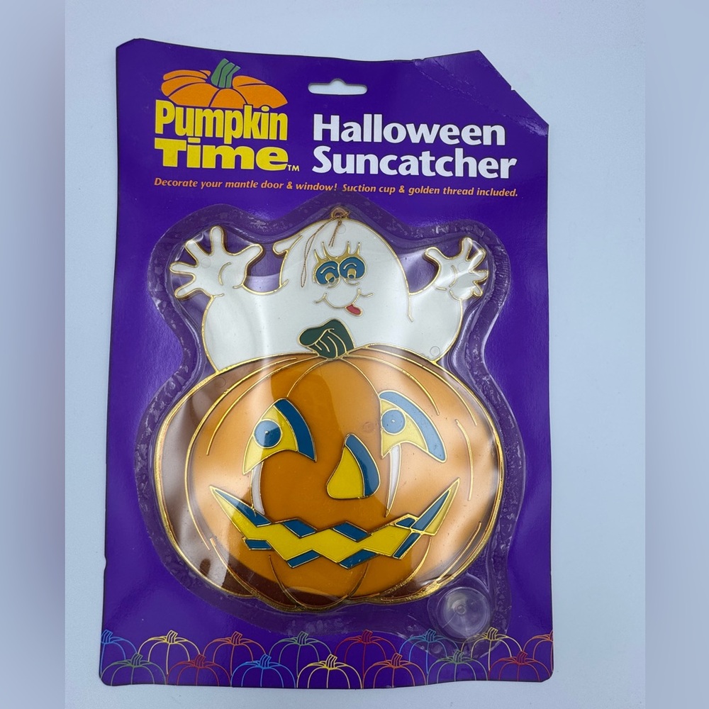 Vintage Pumpkin Time Halloween Suncatcher Ghost & Pumpkin New/Sealed